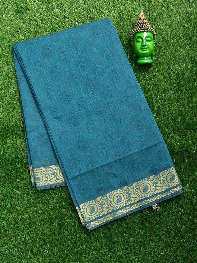 Coimbatore Cotton Rama Blue Emboss Saree with Thread Woven Border - {{ collection.title }} by Prashanti Sarees