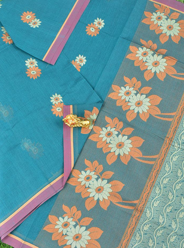 Coimbatore Cotton Rama Green Saree with Thread Woven Buttas and Simple Border - {{ collection.title }} by Prashanti Sarees