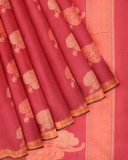 Coimbatore Cotton Red Color Saree with Copper Zari and Thread Woven Buttas - {{ collection.title }} by Prashanti Sarees