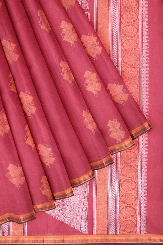 Coimbatore Cotton Red Color Saree with Copper Zari Woven Buttas - {{ collection.title }} by Prashanti Sarees