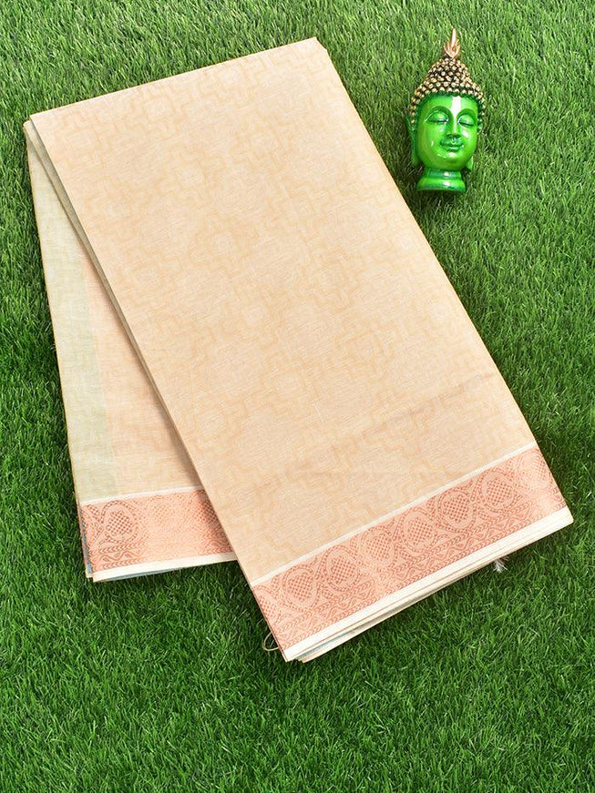Coimbatore Cotton Sandal Emboss Saree with Copper Zari Woven Border - {{ collection.title }} by Prashanti Sarees