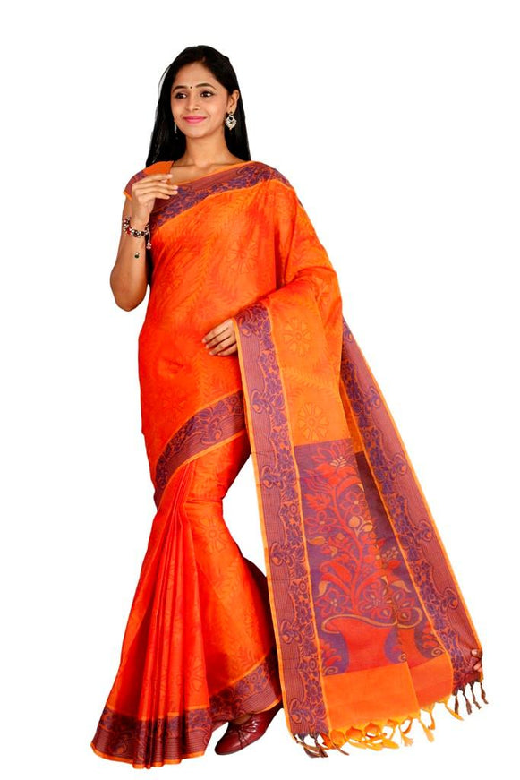 coimbatore Cotton Saree - Orange - {{ collection.title }} by Prashanti Sarees