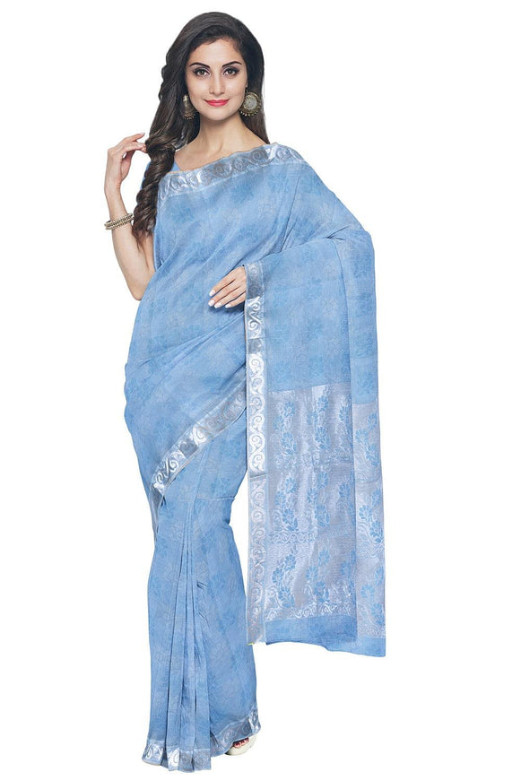 Coimbatore Cotton Silvar Zari Saree - Blue - {{ collection.title }} by Prashanti Sarees