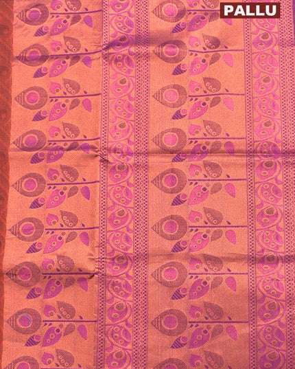 Coimbatore Cotton Sunset Orange Emboss Saree with Copper Zari Woven Border - {{ collection.title }} by Prashanti Sarees