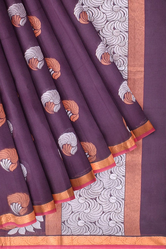 Coimbatore Cotton Violet Color Saree with Copper and Silver Zari Woven Buttas - {{ collection.title }} by Prashanti Sarees