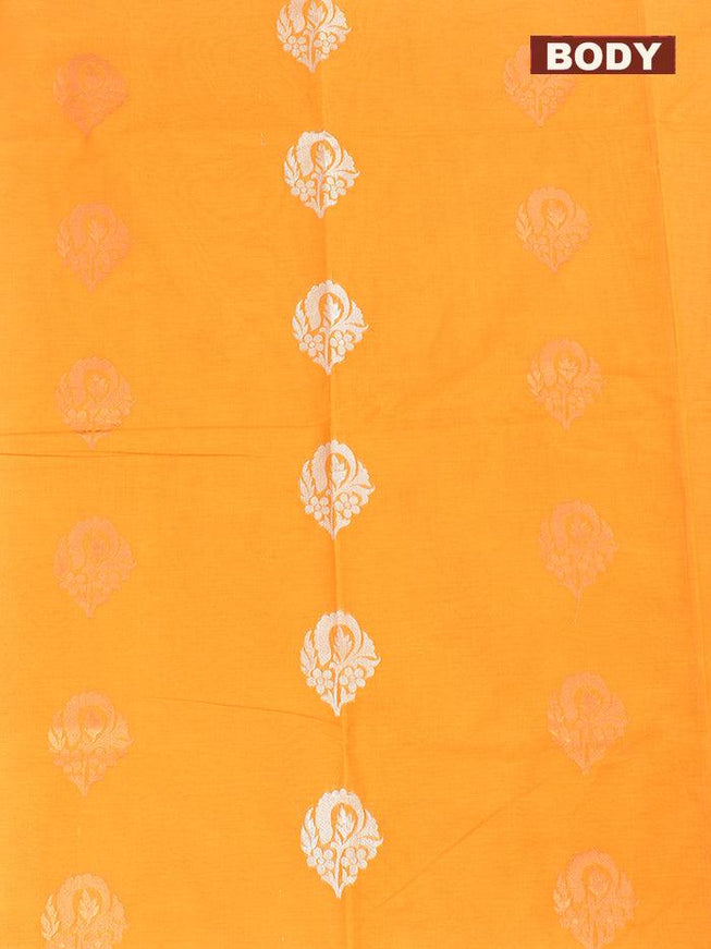 Coimbatore Cotton Yellow Saree with Copper and Silver Zari Woven Buttas and Zari Woven Border - {{ collection.title }} by Prashanti Sarees