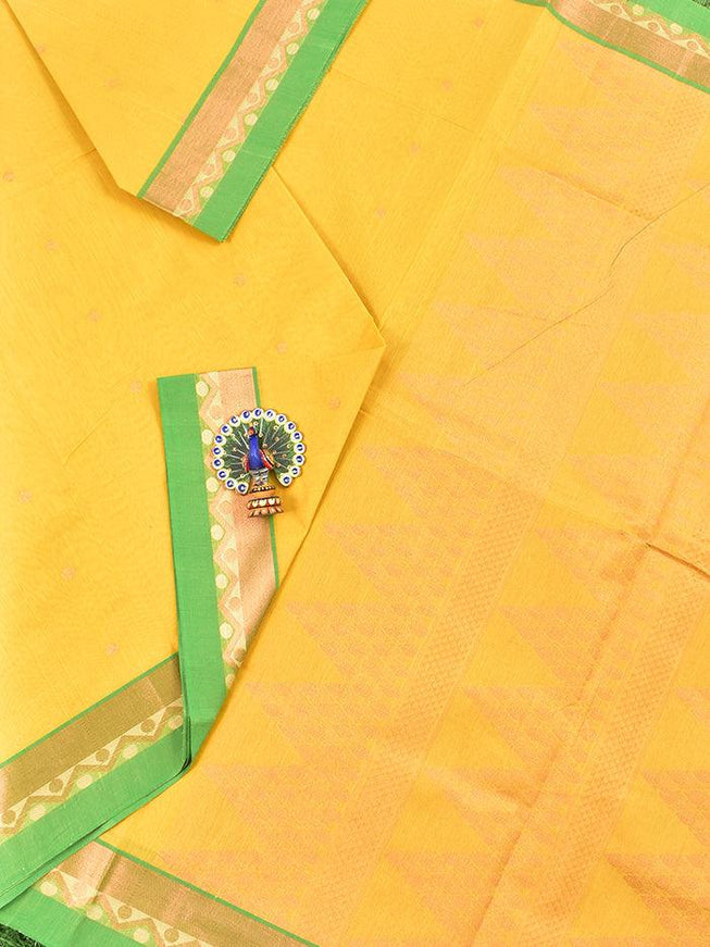 Coimbatore Cotton Yellow Saree with Copper Zari Woven Buttas and Zari Woven Border - {{ collection.title }} by Prashanti Sarees