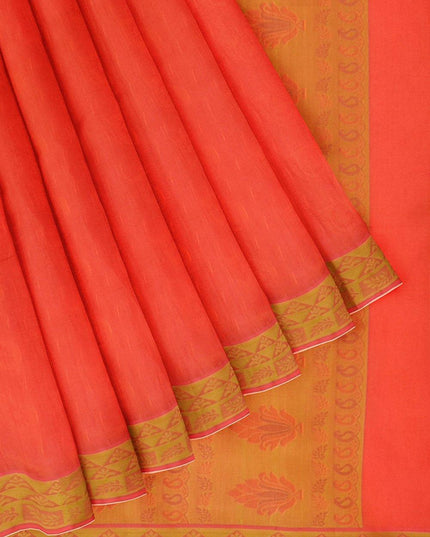 Coimbatore Emboss Cotton Saree - Dark Orange - {{ collection.title }} by Prashanti Sarees