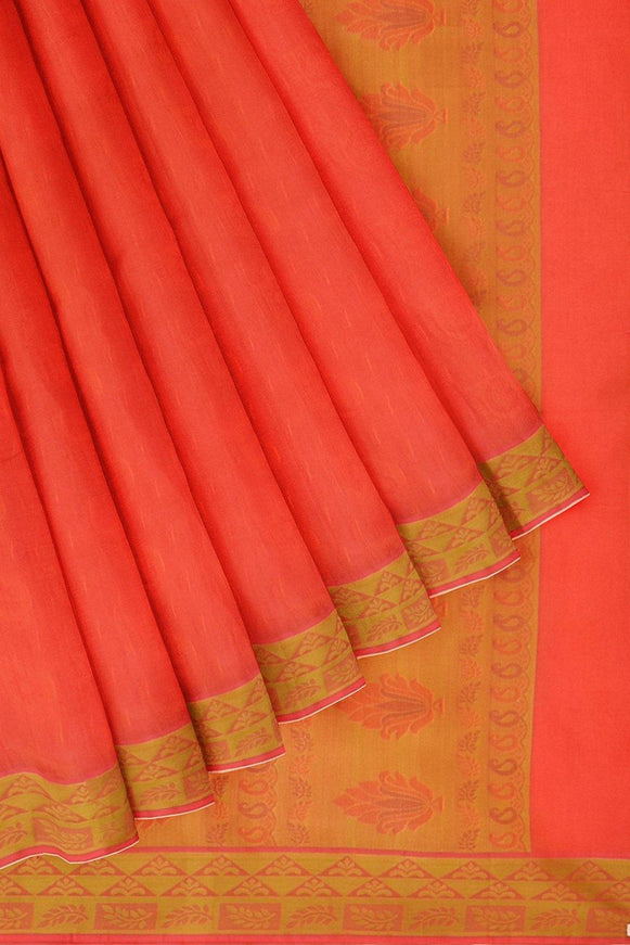 Coimbatore Emboss Cotton Saree - Dark Orange - {{ collection.title }} by Prashanti Sarees