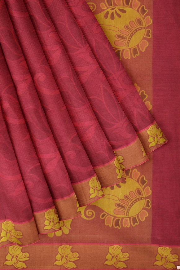 Coimbatore Emboss Cotton Saree - Maroon with Red Shade - {{ collection.title }} by Prashanti Sarees