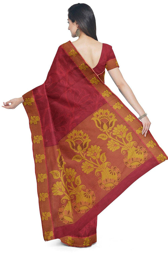 Coimbatore Emboss Cotton Saree - Maroon with Red Shade - {{ collection.title }} by Prashanti Sarees