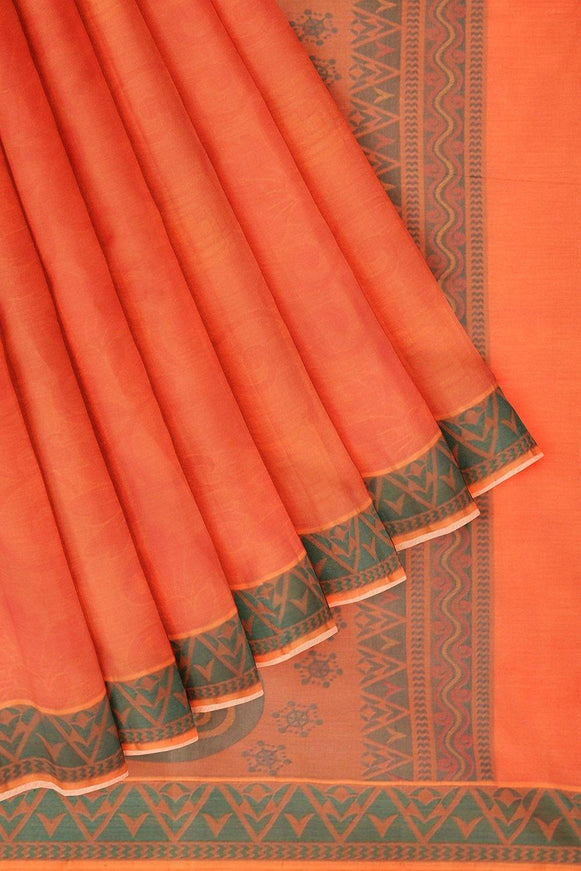 Coimbatore Emboss Cotton Saree - Orange - {{ collection.title }} by Prashanti Sarees