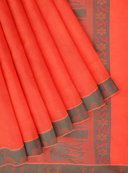 Coimbatore Emboss Cotton Saree - Orange - {{ collection.title }} by Prashanti Sarees