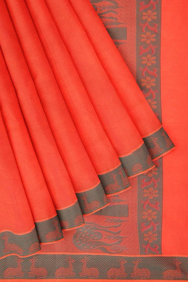 Coimbatore Emboss Cotton Saree - Orange - {{ collection.title }} by Prashanti Sarees