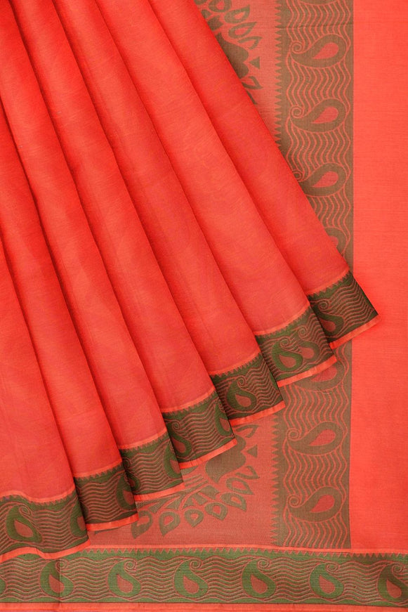 Coimbatore Emboss Cotton Saree - Orange - {{ collection.title }} by Prashanti Sarees