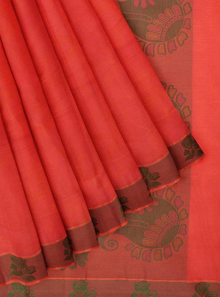 Coimbatore Emboss Cotton Saree - Orange - {{ collection.title }} by Prashanti Sarees