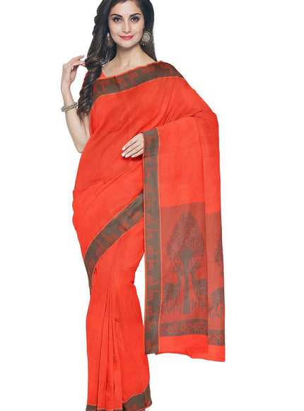 Coimbatore Emboss Cotton Saree - Orange - {{ collection.title }} by Prashanti Sarees