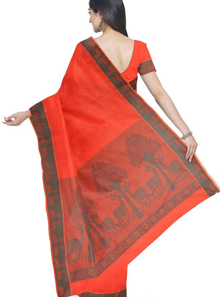 Coimbatore Emboss Cotton Saree - Orange - {{ collection.title }} by Prashanti Sarees