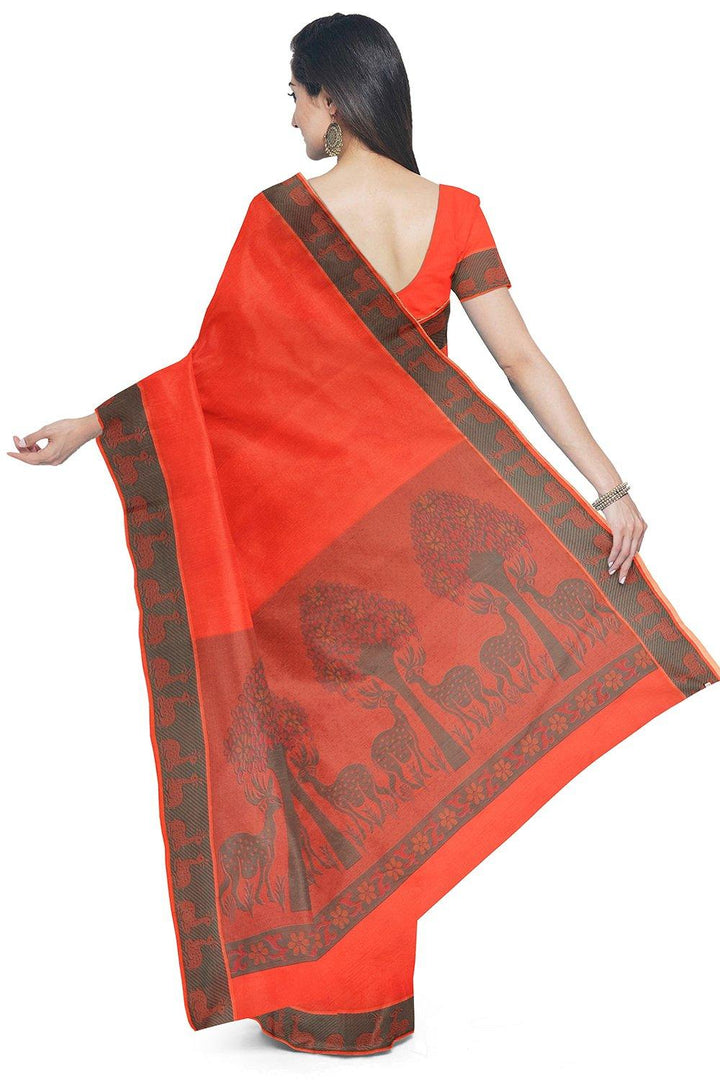 Coimbatore Emboss Cotton Saree - Orange - {{ collection.title }} by Prashanti Sarees