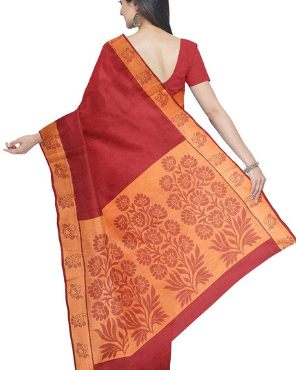 Coimbatore Emboss Cotton Saree - Red - {{ collection.title }} by Prashanti Sarees