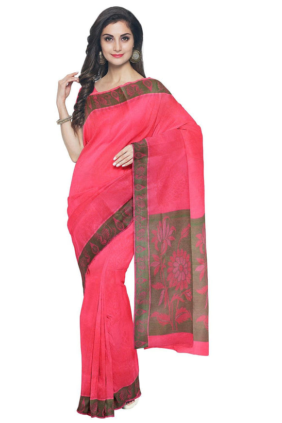 Coimbatore Emboss Cotton Saree - Rose Pink - {{ collection.title }} by Prashanti Sarees