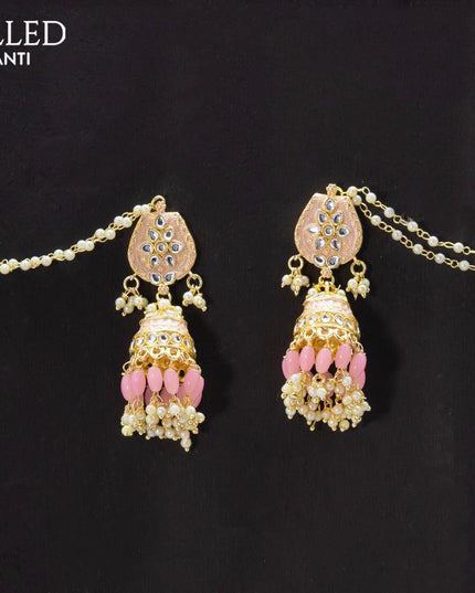 Dangler baby pink jhumka with hangings and pearl maatal - {{ collection.title }} by Prashanti Sarees