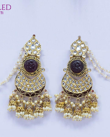 Dangler black earrings with hangings and pearl maatal - {{ collection.title }} by Prashanti Sarees