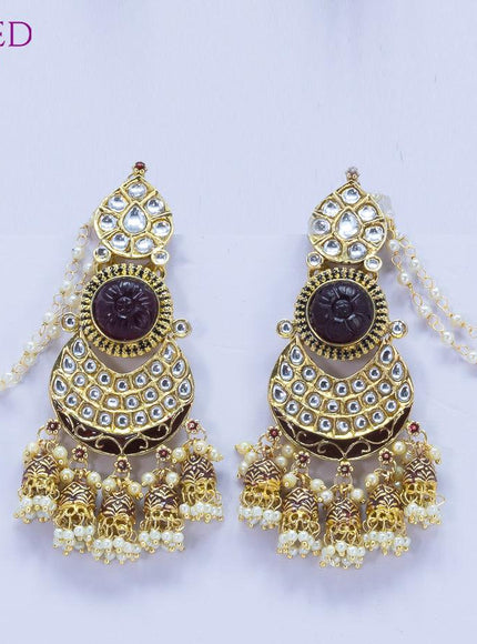 Dangler black earrings with hangings and pearl maatal - {{ collection.title }} by Prashanti Sarees