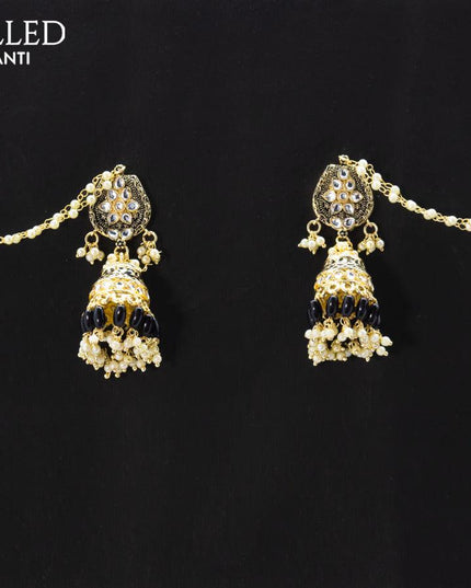 Dangler black jhumka with hangings and pearl maatal - {{ collection.title }} by Prashanti Sarees