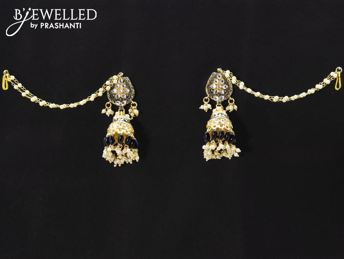 Dangler black jhumka with hangings and pearl maatal - {{ collection.title }} by Prashanti Sarees