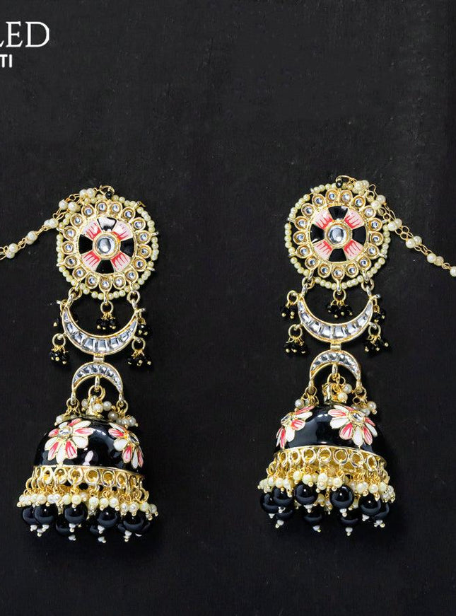 Dangler black jhumka with hangings and pearl maatal - {{ collection.title }} by Prashanti Sarees