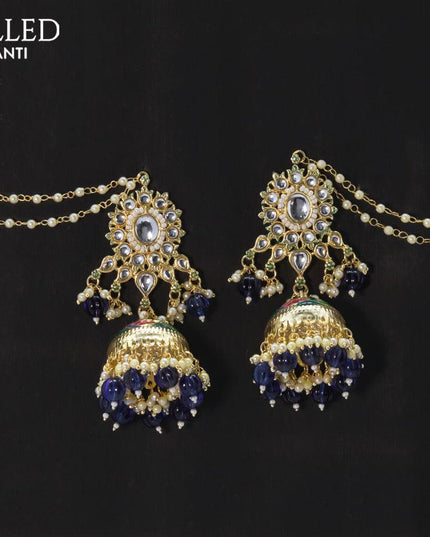 Dangler blue jhumkas with hangings and pearl maatal - {{ collection.title }} by Prashanti Sarees