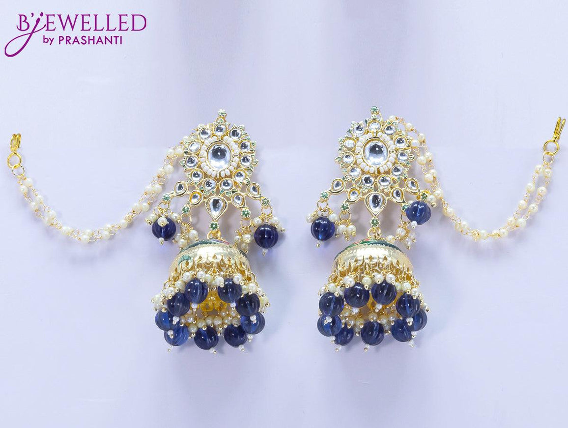 Dangler blue jhumkas with hangings and pearl maatal - {{ collection.title }} by Prashanti Sarees
