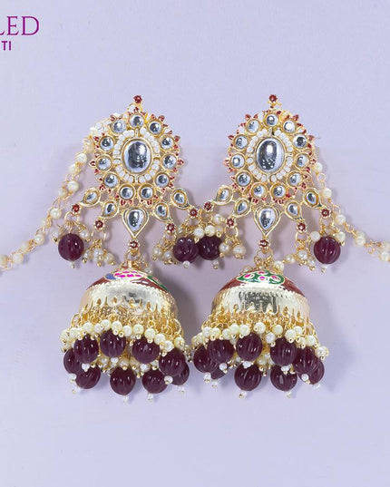 Dangler brown jhumkas with hangings and pearl maatal - {{ collection.title }} by Prashanti Sarees