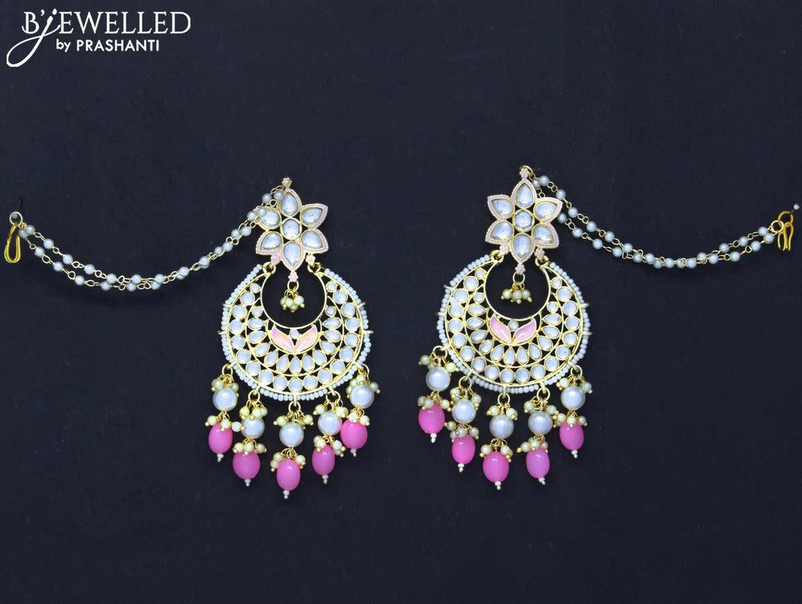 Dangler chandbali baby pink earrings hangings and pearl maatal - {{ collection.title }} by Prashanti Sarees