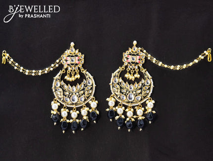 Dangler chandbali earrings black with hangings and pearl maatal - {{ collection.title }} by Prashanti Sarees
