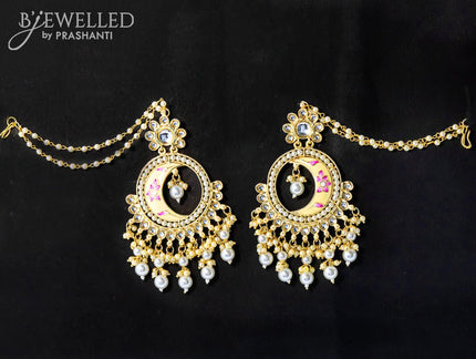 Dangler chandbali earrings cream with hangings and pearl maatal - {{ collection.title }} by Prashanti Sarees