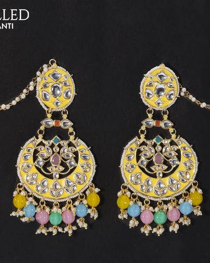 Dangler chandbali earrings cream with multicolour beads hangings and pearl maatal - {{ collection.title }} by Prashanti Sarees
