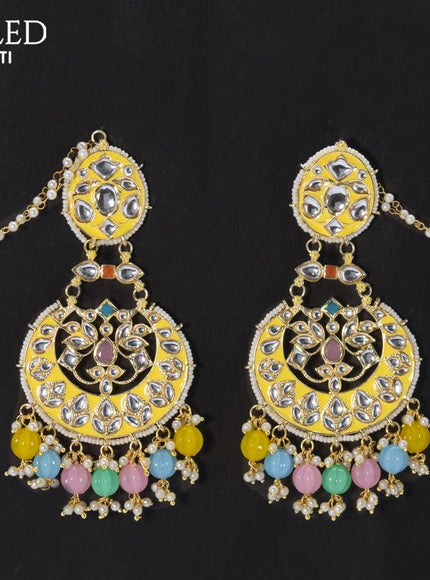 Dangler chandbali earrings cream with multicolour beads hangings and pearl maatal - {{ collection.title }} by Prashanti Sarees