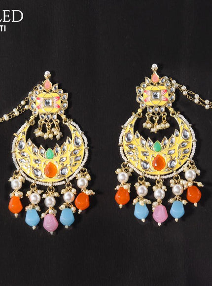 Dangler chandbali earrings cream with multicolour beads hangings and pearl maatal - {{ collection.title }} by Prashanti Sarees