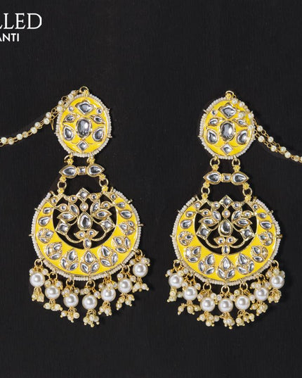 Dangler chandbali earrings cream with pearl hangings and pearl maatal - {{ collection.title }} by Prashanti Sarees