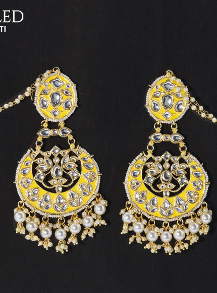 Dangler chandbali earrings cream with pearl hangings and pearl maatal - {{ collection.title }} by Prashanti Sarees