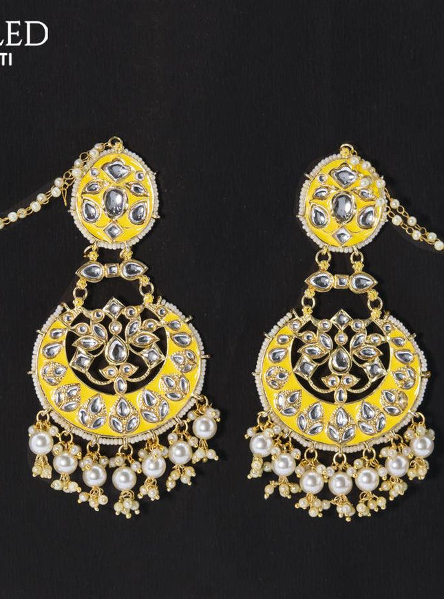 Dangler chandbali earrings cream with pearl hangings and pearl maatal - {{ collection.title }} by Prashanti Sarees