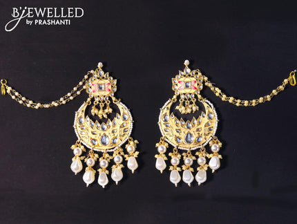 Dangler chandbali earrings cream with pearl hangings and pearl maatal - {{ collection.title }} by Prashanti Sarees