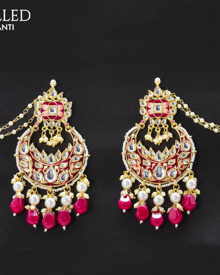 Dangler chandbali earrings dark pink with hangings and pearl maatal - {{ collection.title }} by Prashanti Sarees