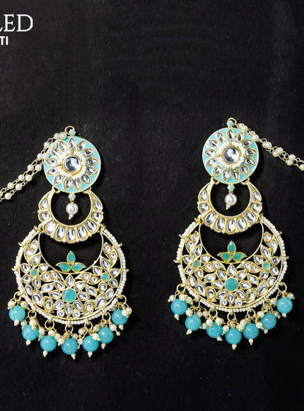Dangler chandbali earrings light blue with hangings and pearl maatal - {{ collection.title }} by Prashanti Sarees