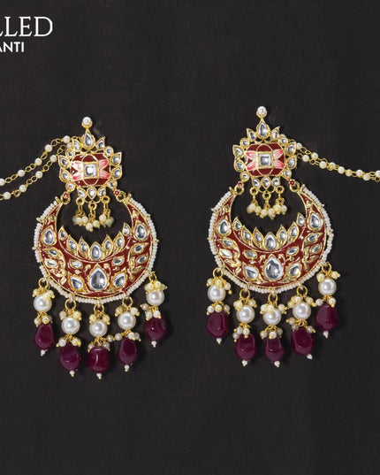 Dangler chandbali earrings maroon with hangings and pearl maatal - {{ collection.title }} by Prashanti Sarees