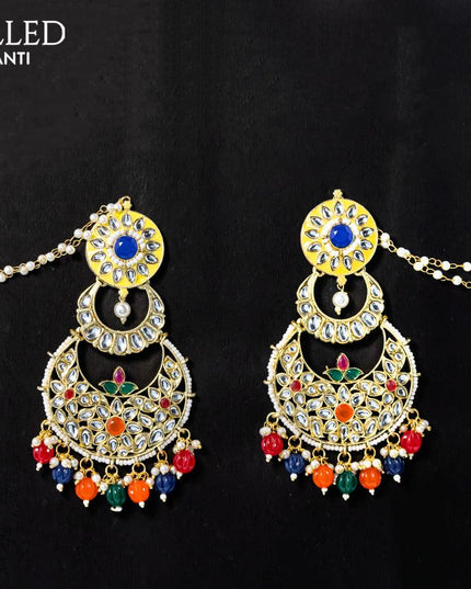 Dangler chandbali earrings multicolour with hangings and pearl maatal - {{ collection.title }} by Prashanti Sarees