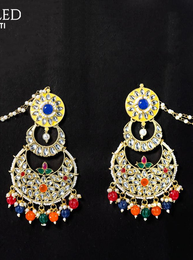Dangler chandbali earrings multicolour with hangings and pearl maatal - {{ collection.title }} by Prashanti Sarees