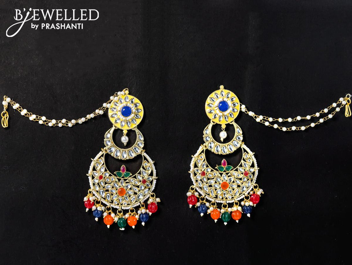 Dangler chandbali earrings multicolour with hangings and pearl maatal - {{ collection.title }} by Prashanti Sarees